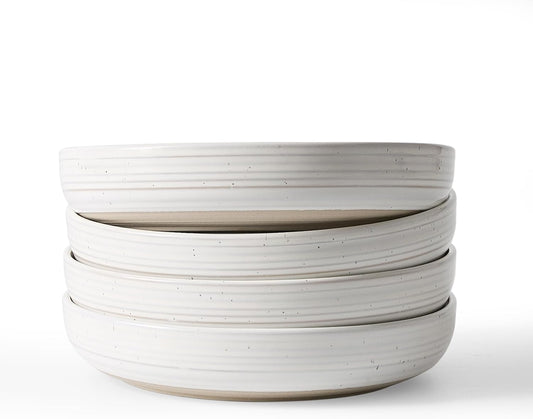 famiware Milkyway 33 oz Bowl Set, Pasta Bowls Set of 4, Salad Bowls, Double Reactive Glaze, Sturdy & Stackable, Ideal for Housewarming, Festivals, White with Speckles