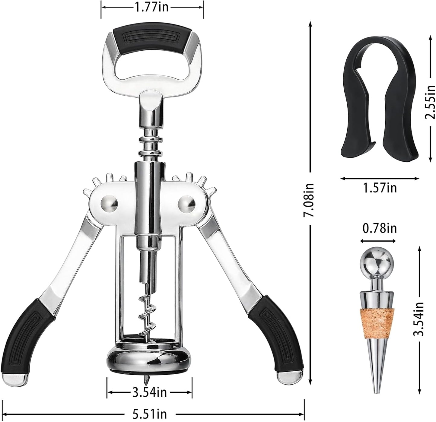 Wing Corkscrew Set Zinc Alloy Premium Wine Opener,Multifunctional Wing Corkscrew and 2 Wine Corks,1 Wine Foil Cutter for Bar Home Kitchen