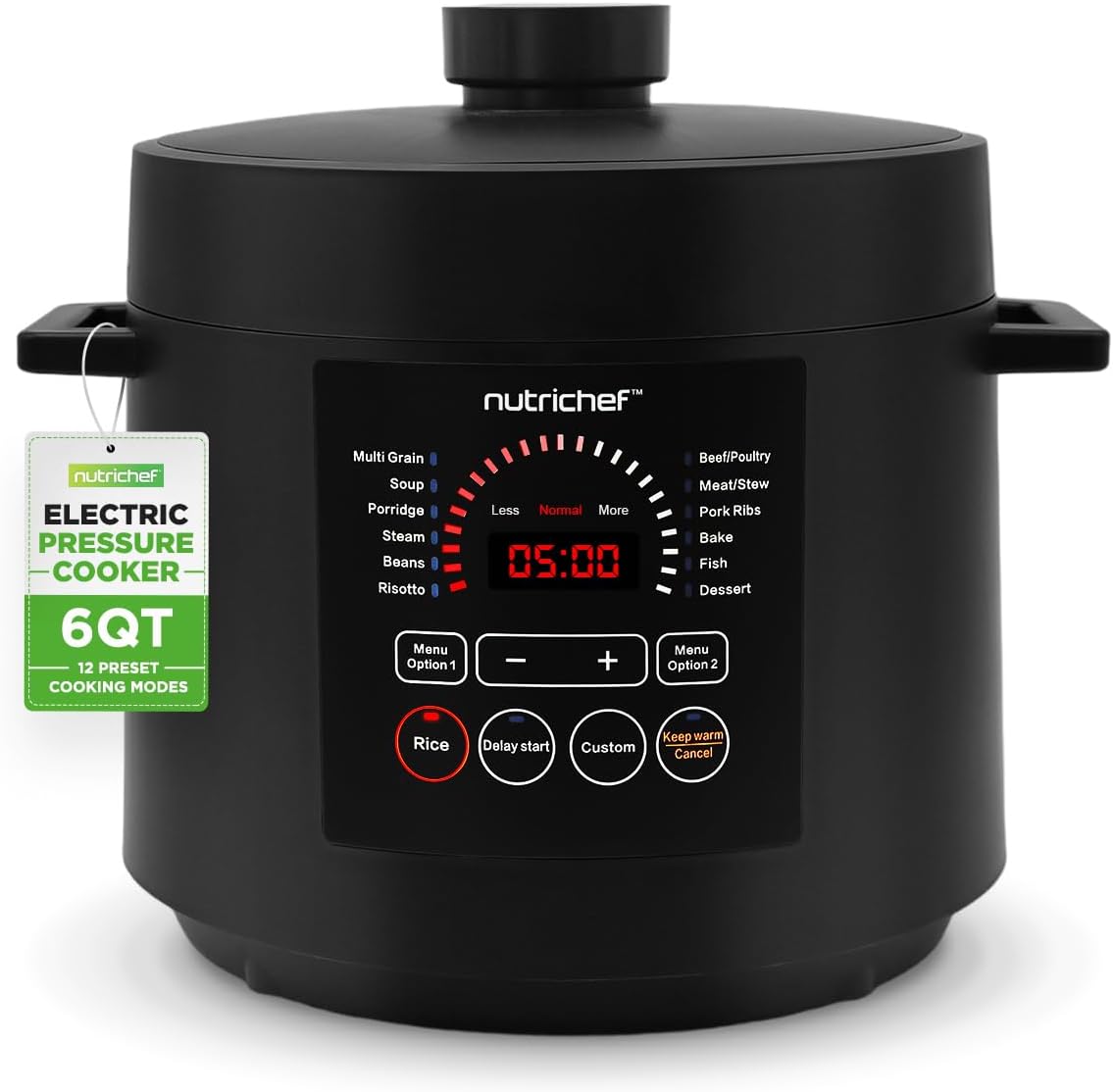 NutriChef Electric Pressure Cooker 6 Quart Capacity | 9 Function Digital Countertop Pressure Cooker | Adjustable Time & Temperature | Cook, Bake, Steam, Broil, & Braise | 13.1 x 11.4 IN | Black