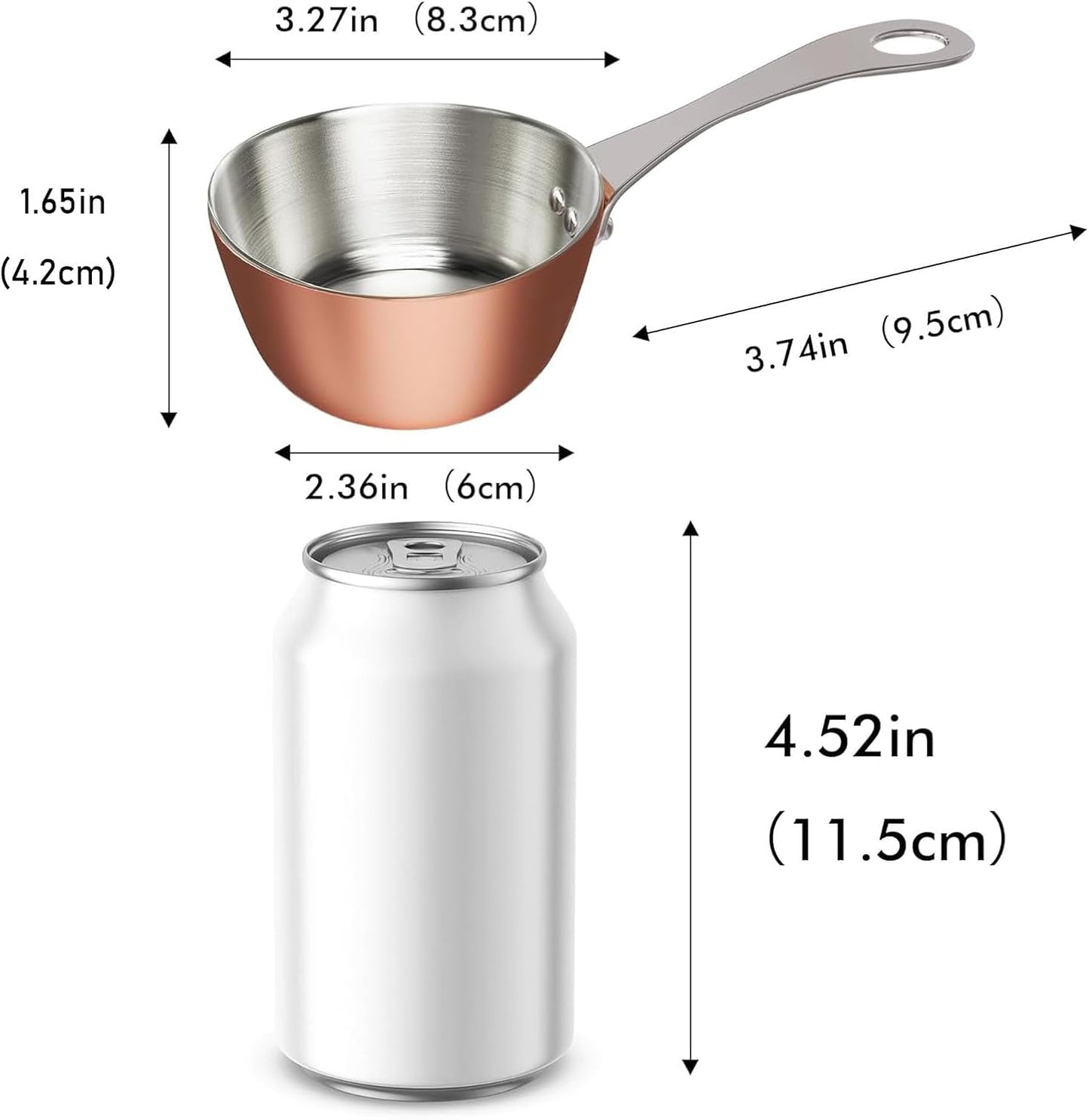 Macevia Mini Sauce Pan,Copper Stainless Steel Butter Warmer Small Pot with Handle, Multipurpose Use for Home Kitchen or Restaurant (5oz/150ml)