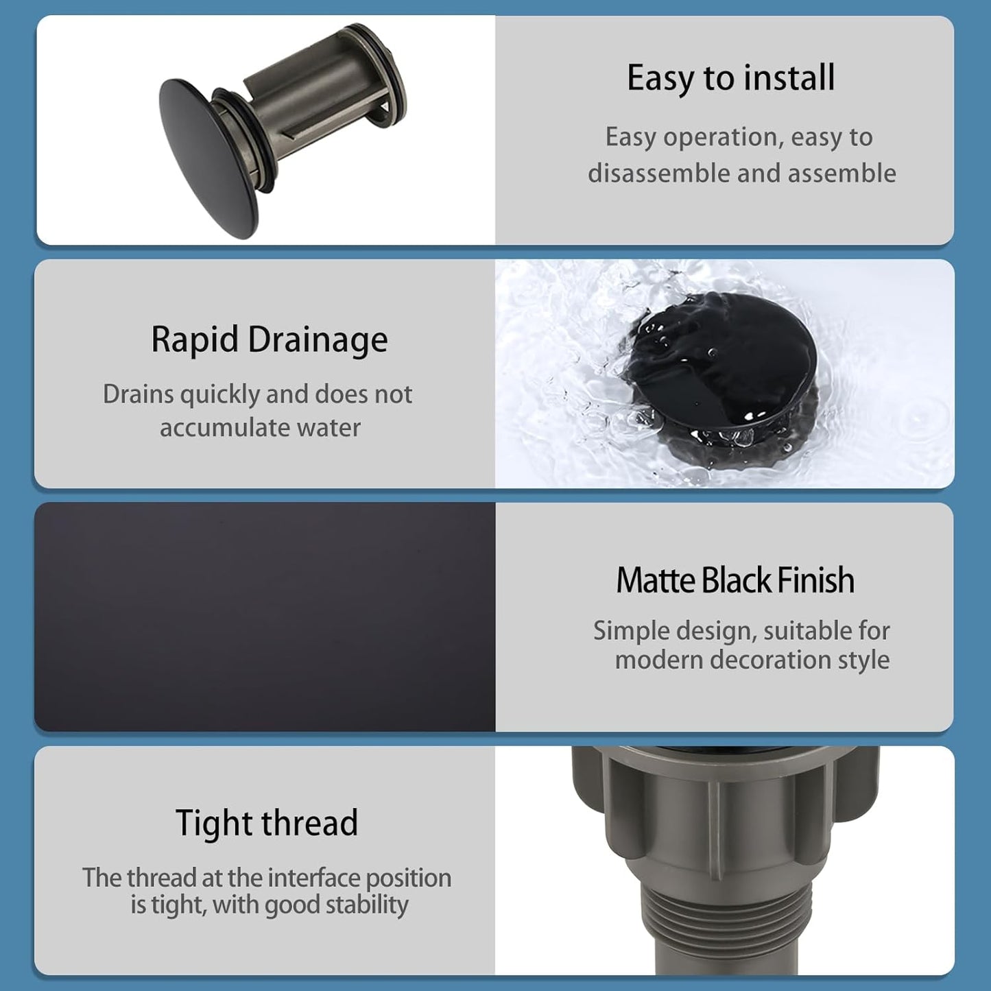 ARCORA Bathroom Sink Drain Matte Black Pop Up Drain with Overflow Vanity Vessel Sink Clicker Drain Stopper