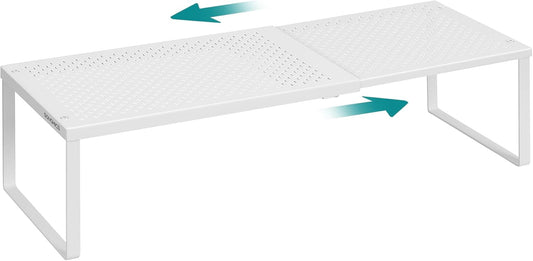 SONGMICS Expandable Pantry Kitchen Organizers, Adjustable Spice Rack, Stackable Cabinet Organizers, Metal, Space-Saving Tabletop Shelves, Matte White UKCS007W01