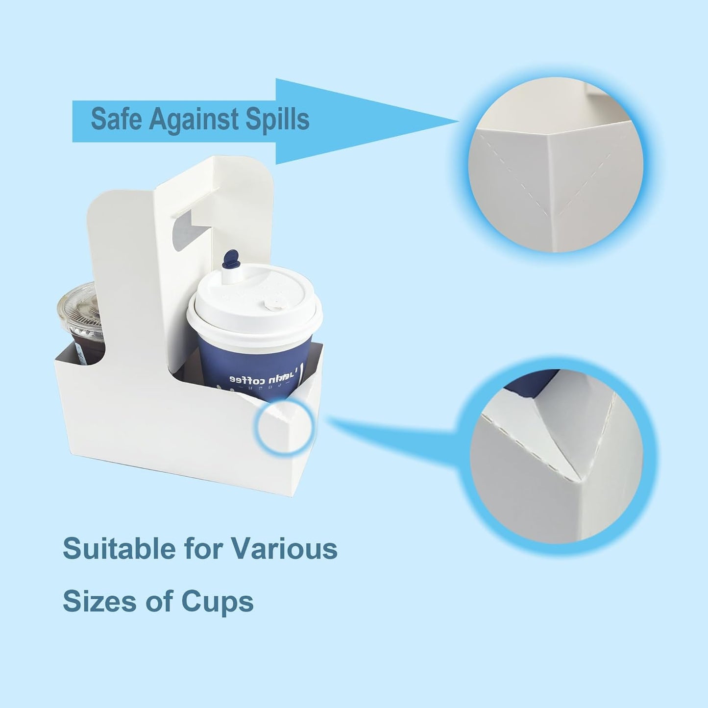 30 Pack 2-Cup Drink Carrier with Handle, Disposable White Cardboard Paper Cup Holder for Cold/Hot Drinks,Cup Carrier for Coffee or Food Delivery, Take Out Cup Carriers, Mlfklmkl