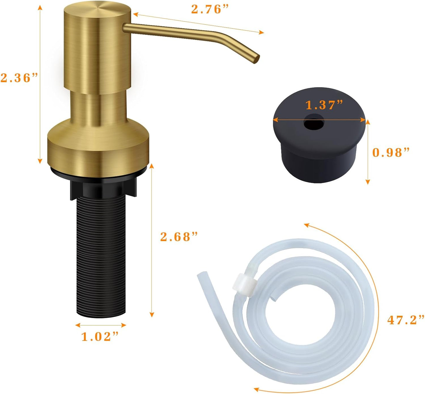 Sink Soap Dispenser for Kitchen Sink, Countertop Built in Sink Soap Dispenser with 47”Extension Tube kit, No Need to Fill The Little Bottle Again (Golden)