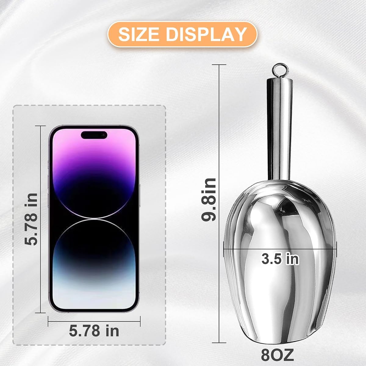 Metal Ice Scoop，Kitchen Ice Scooper for Ice Maker,Stainless Steel Small Ice Scooper for Freezer，Kitchen Gadgets Cookie Flour Pet Dog Food Scoop (silver, 8oz)