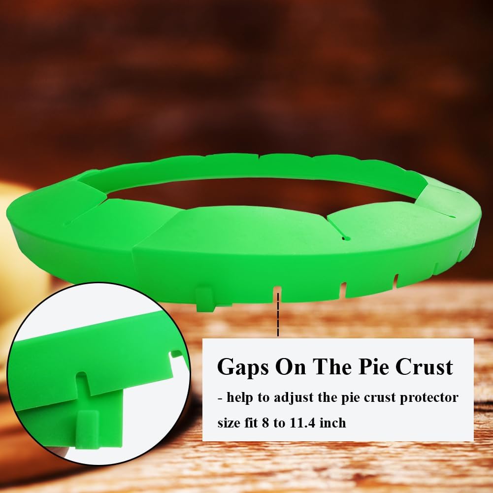 Adjustable Pie Crust Shields Baking Protectors, Silicone Cover Ring Fits 8-11.4 Inch Pies, Baking Pie Pizza Crust Shield Protector Cover for Edges (Green-1pcs)