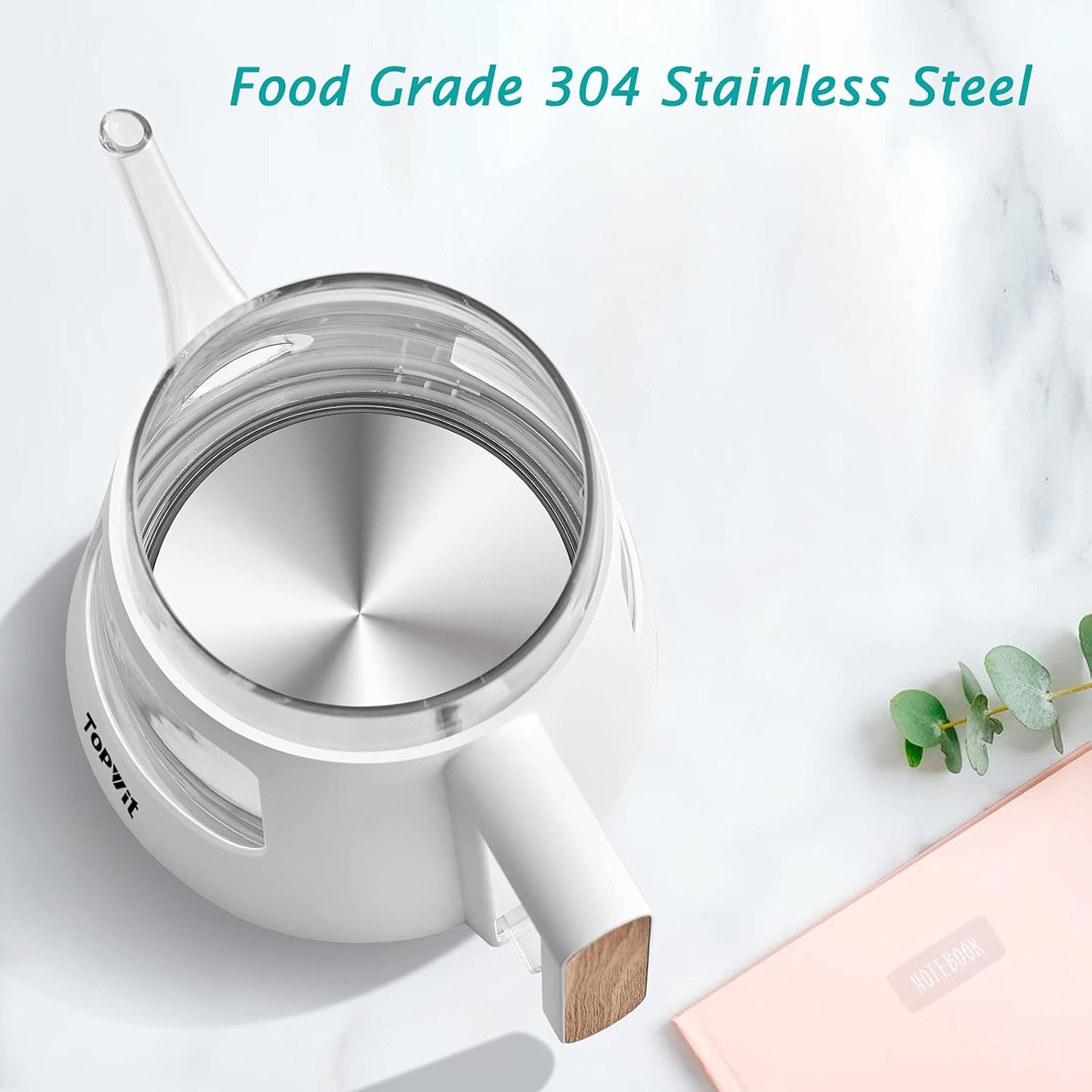 TOPWIT Electric Kettle, 1.0L Electric Tea Kettle with Removable Stainless Steel Infuser, BPA-Free Electric Glass Kettle with Window, Double Wall Water Warmer, Gooseneck, Auto-shut Off, White