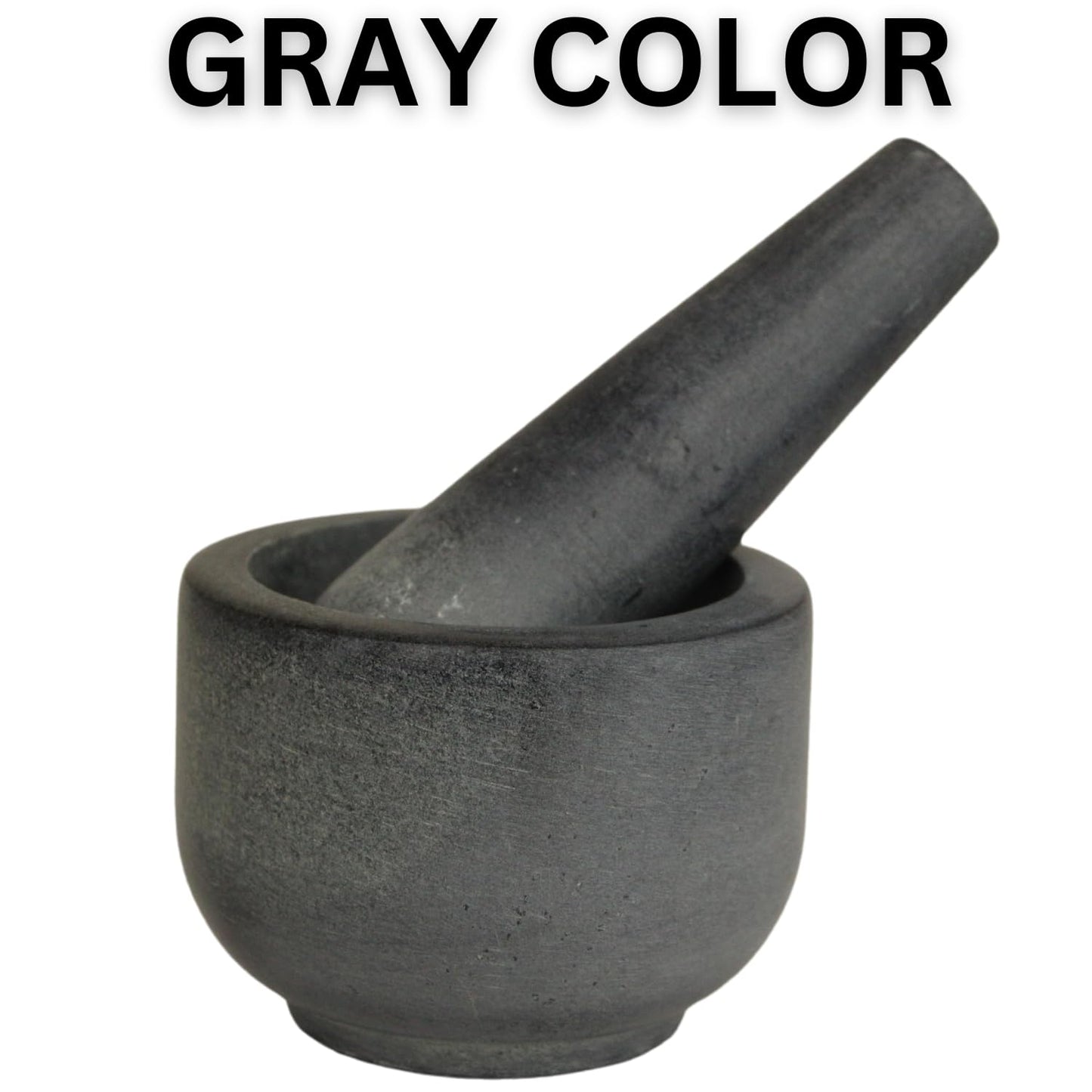 Marble Stone Mortar and Pestle, for Grind Spices, Powder Pesto, Mash Herbs, Crush Pills, Regular Size (3.75"X2.75" Mortar, 5" X1.5" Pestle, Grey)