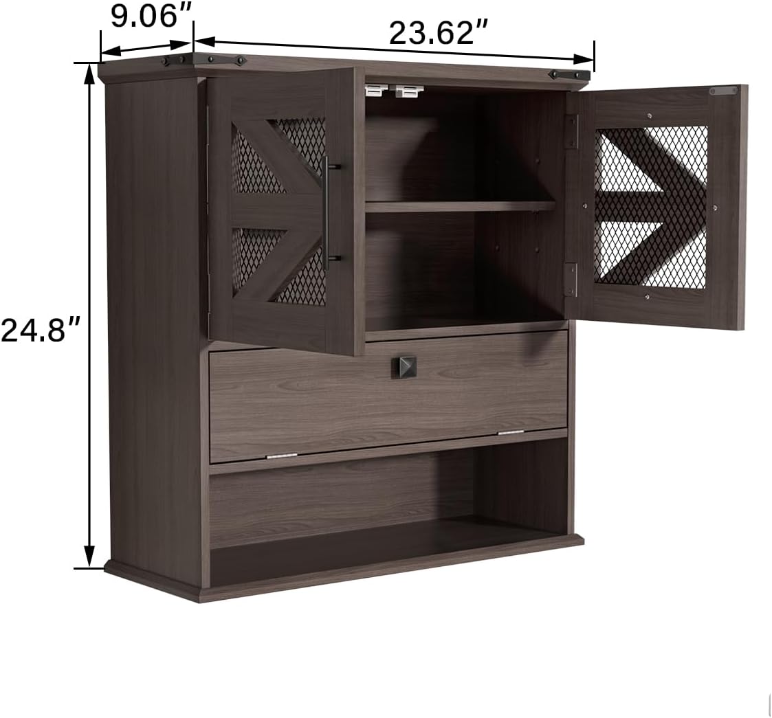 Bathroom Wall Cabinet with 2 Door Adjustable Shelves, Over The Toilet Storage Wall Mounted Medicine Cabinets for Bathroom Laundry Room