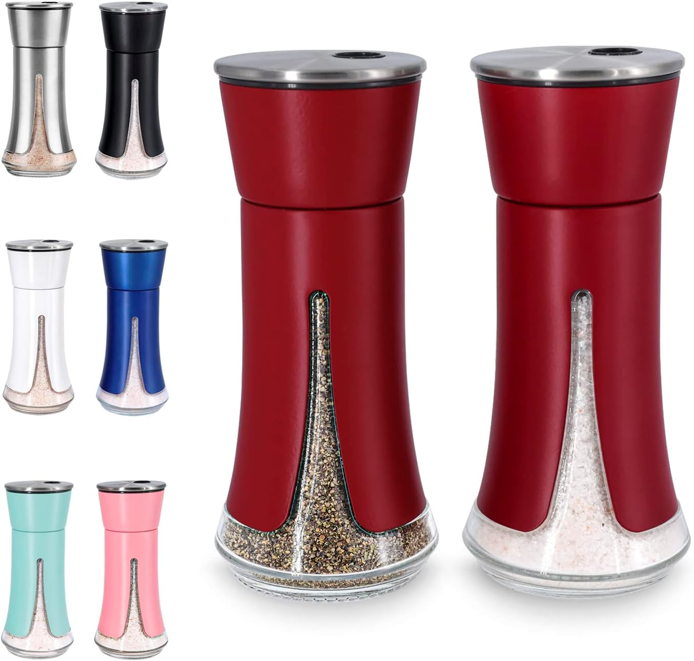 Red Salt and Pepper Shakers by Aelga, Salt Shaker with Adjustable Pour Holes, Red Kitchen Accessories, Decor for Kitchen,Restaurants,Camp,BBQ