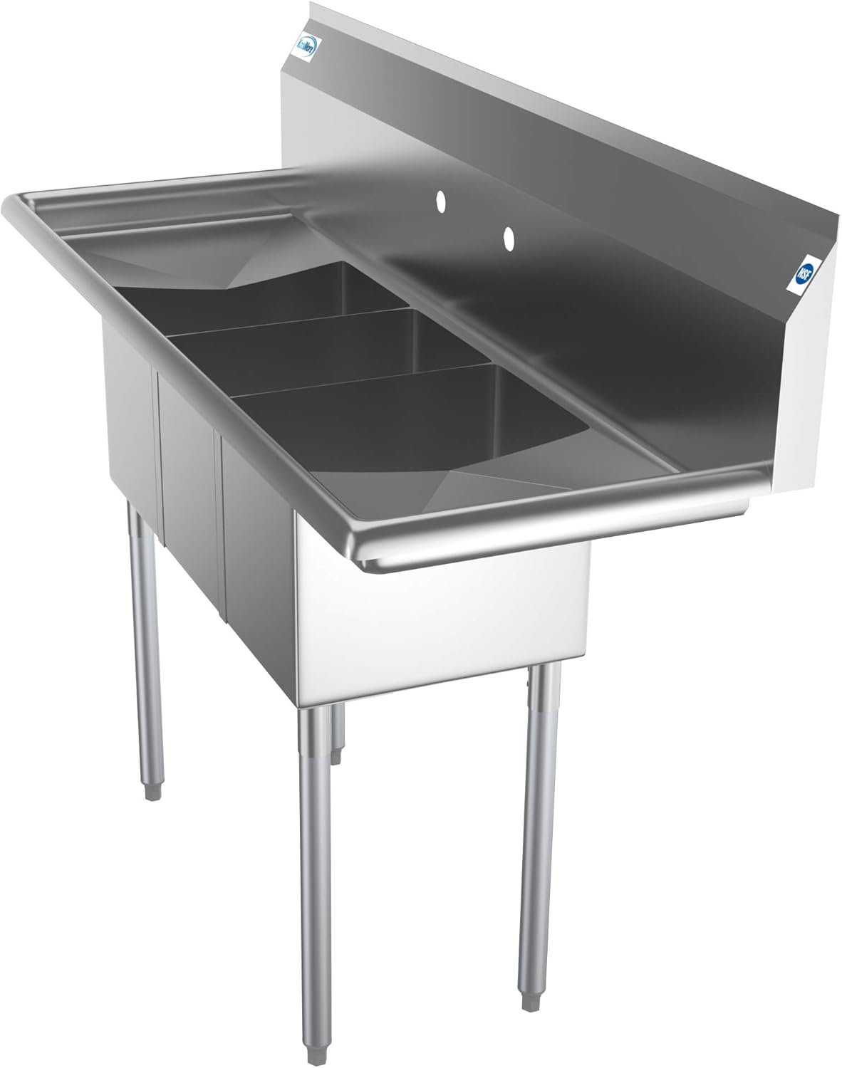 KoolMore - SC101410-12B3 3 Compartment Stainless Steel NSF Commercial Kitchen Sink with Right and Left Drainboards - Bowl Size 10" x 14" x 10", Silver