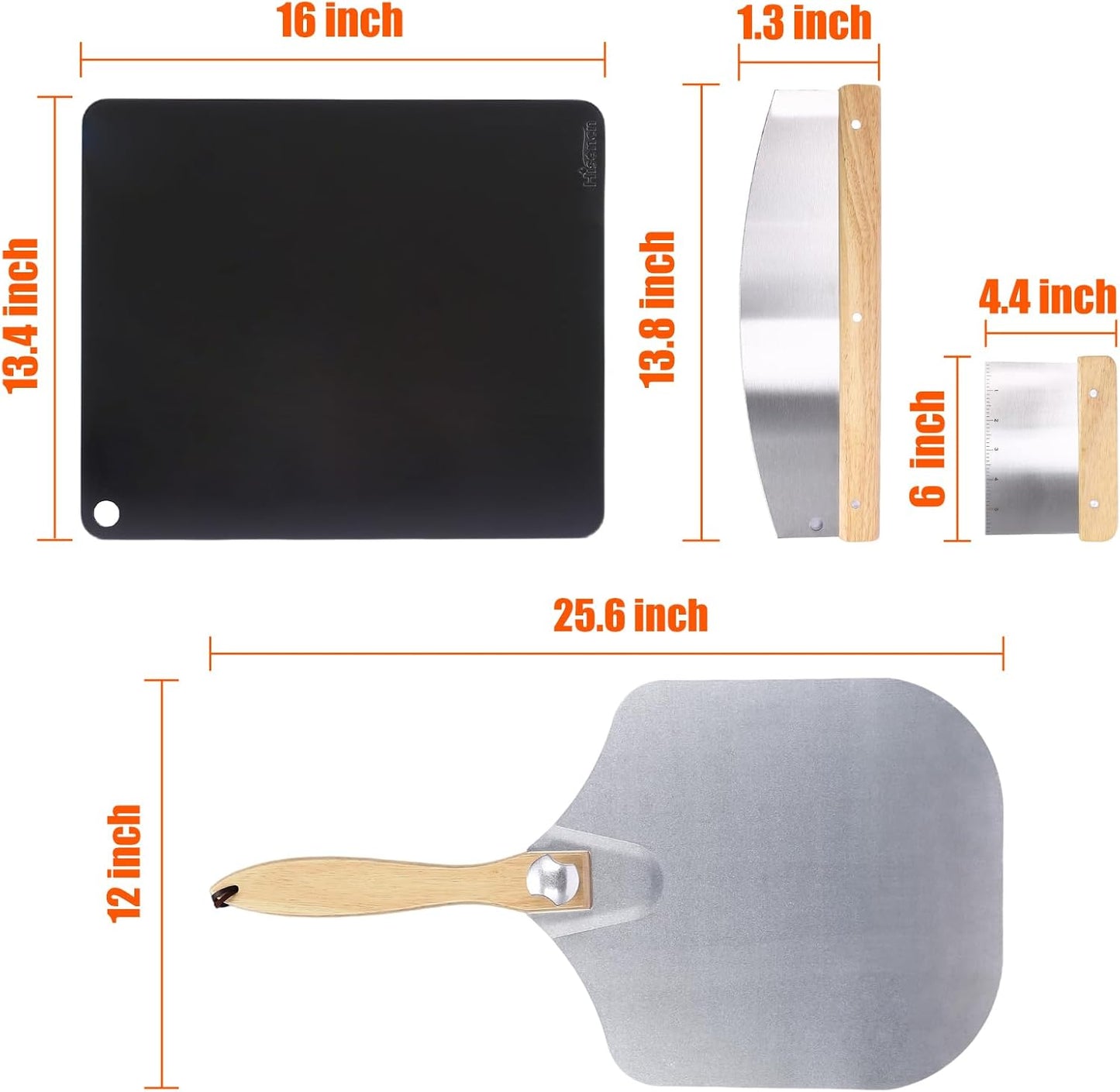 Hisencn Pizza Steel for Oven & Grill – 16"x13.4" Ceramic Baking Steel Pizza Stone Set with Pizza Peel, Cutter & Dough Scraper – High Conductivity for Crispy Crust, Indoor & Outdoor Use
