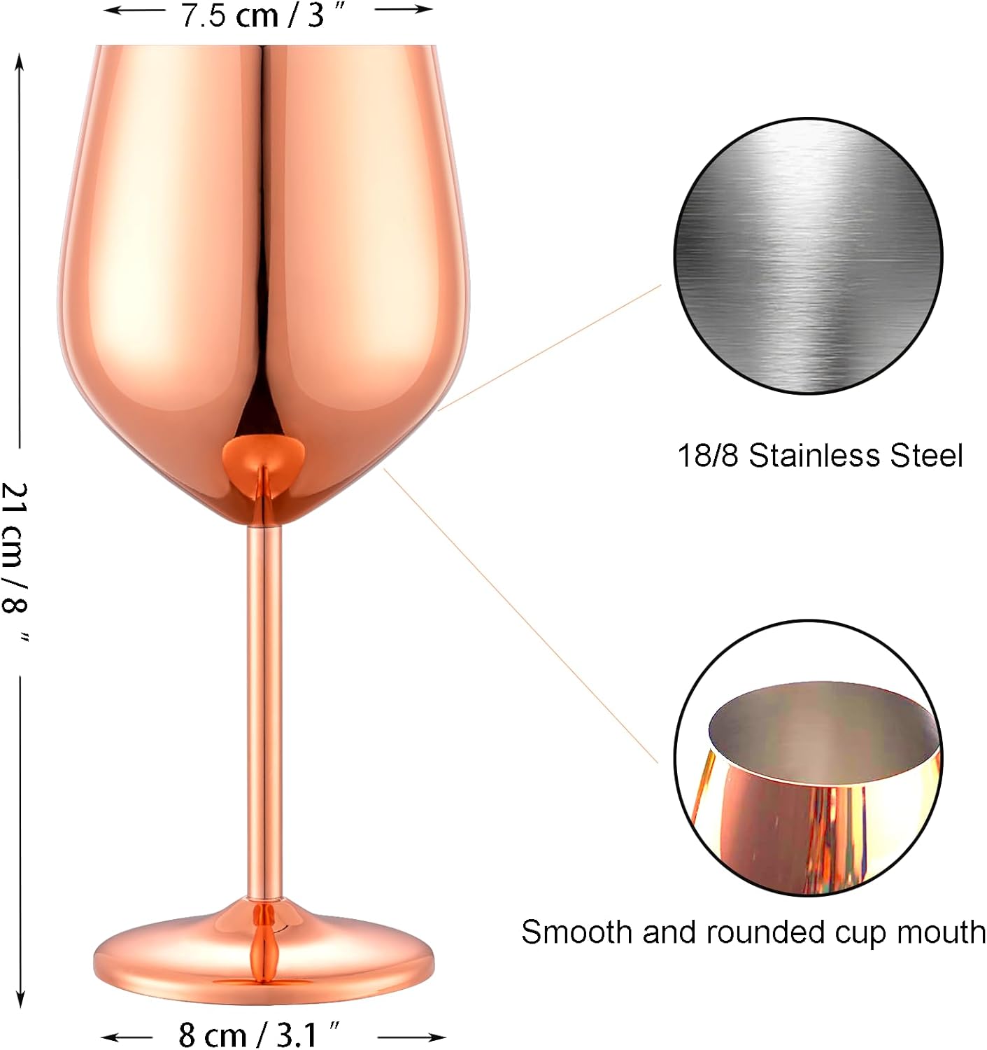 Stainless Steel Wine Glasses Set of 2, 18 oz Unbreakable Rose Glod Wine Glass Unique Metal Wine Goblets for Outdoor Capming and Pool Gift for Wine Lovers