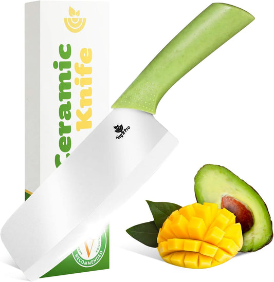 Durable Ceramic Knife for Chopping Vegetables & Fruits, 6” Non-Reactive and Professional Ceramic Chef Knife for Clean Cutting, Sharp Santoku Blade with Ergonomic Handle, Gift-Ready Kitchen Knives