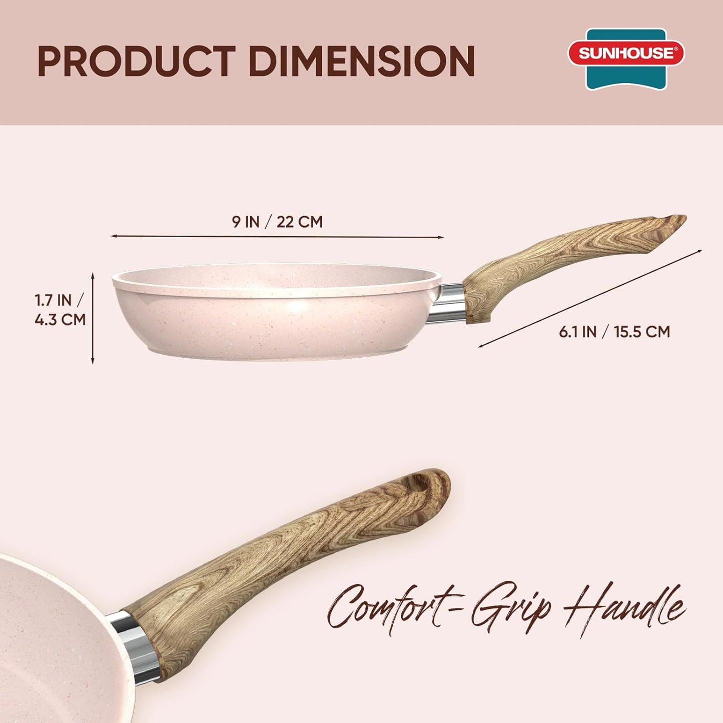 Sunhouse – Durable 9 Inch / 22 cm Nonstick Skillet, 4-Layer Non-Stick Frying Pan, PFOA-Free, Stay-Cool Handle, Induction Compatible with All Cooktops