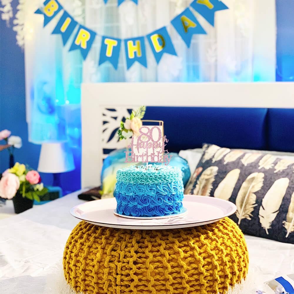 Glittery 80th Happy Birthday Cake Topper with Star,Personalised 80 Birthday Cake Toppers Party Decorations Party Supplies for Men Women Rose Gold