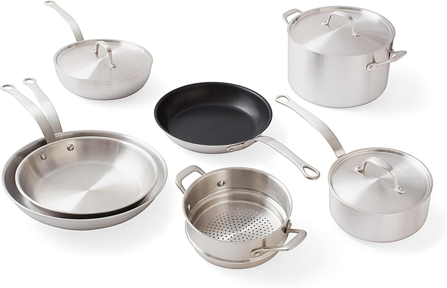 Daniel Boulud Kitchen - 10pc Cookware Set - French Inspired 5-Ply Stainless Steel Pots & Pans Cooking Set, Sturdy Heat-Resistant Handles, Induction Compatible & Oven Safe