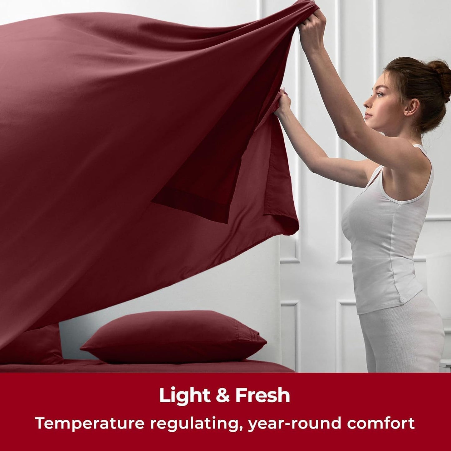 Mellanni Split King Sheets Set - 5 PC Iconic Collection Bedding - Hotel Luxury, Extra Soft, Cooling Bed Sheets - Wrinkle, Fade, Stain Resistant (Split King, Burgundy)