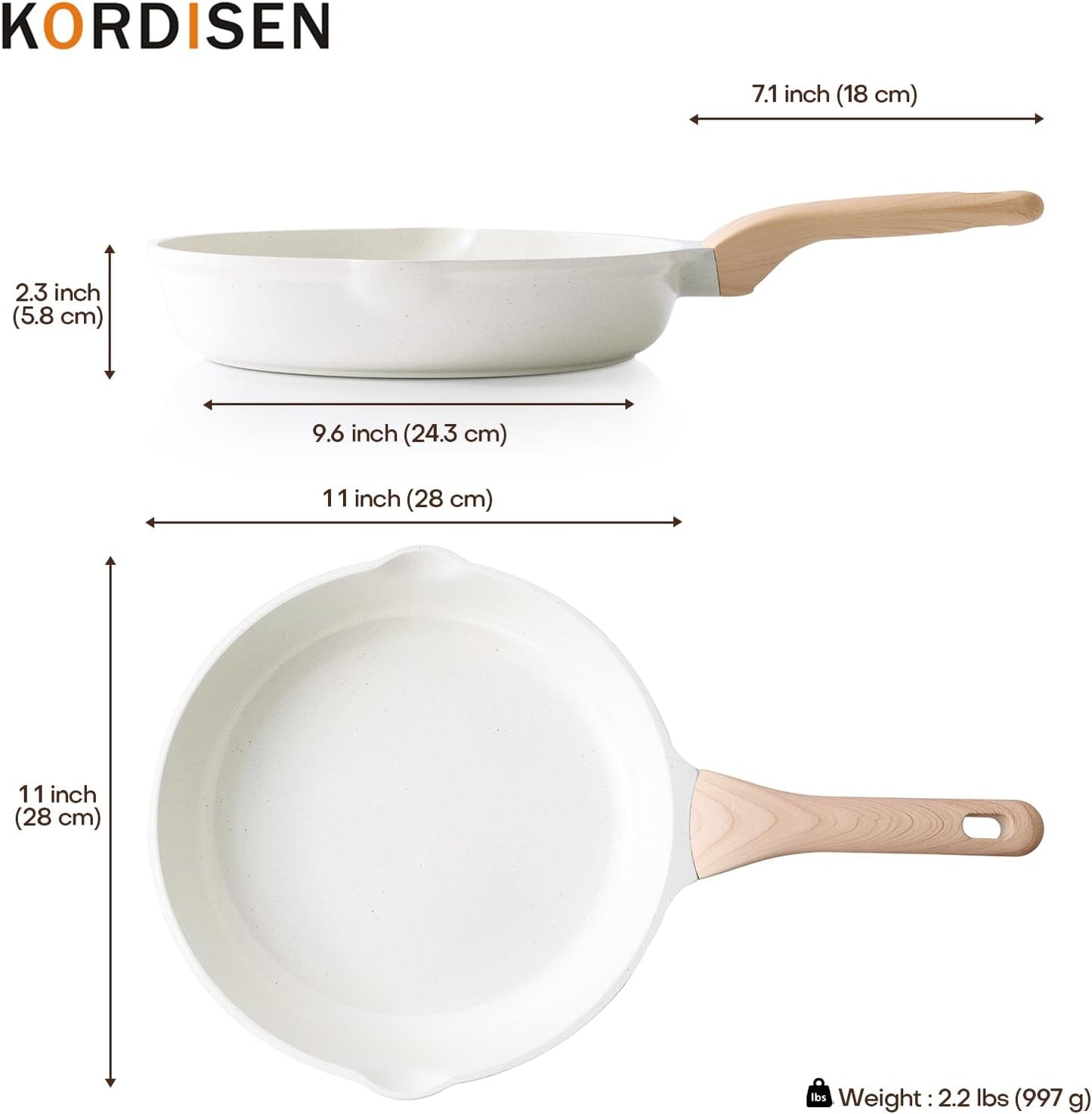 Nonstick Ceramic Frying Pan, 11 Inch Ceramic Skillet, Healthy Non Toxic Cooking Pan, Stay-Cool Handle, Induction Compatible, PFOA & PFAS Free, White