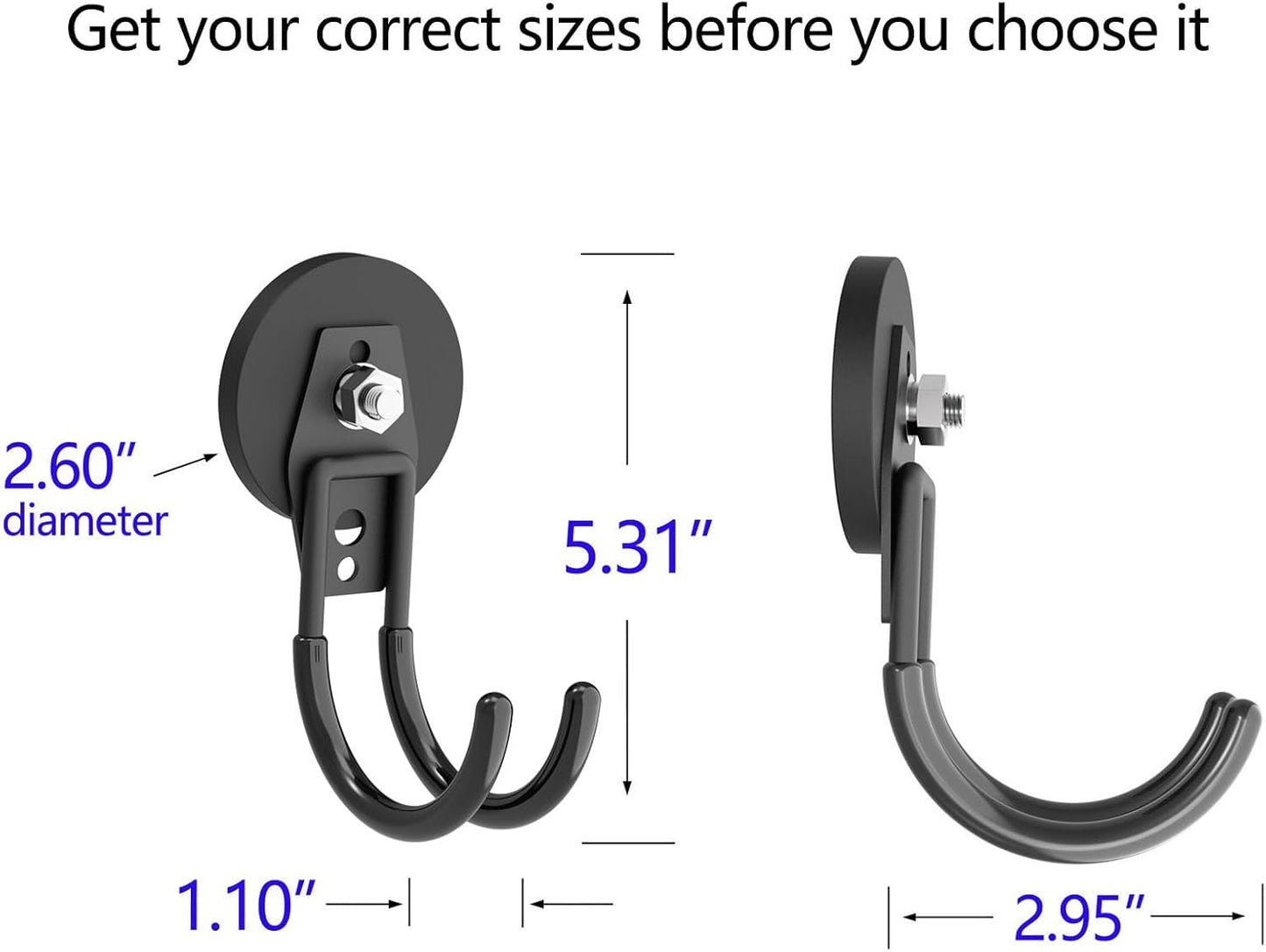 Heavy Duty Magnetic Hooks, Super Strong Garage Magnet Hooks, Magnetic Cable/Tool Holder with Anti-Slip Coating for Horse Trailer, Indoor & Outdoor Hanging Strong Black Magnetic Hook(4Pack)