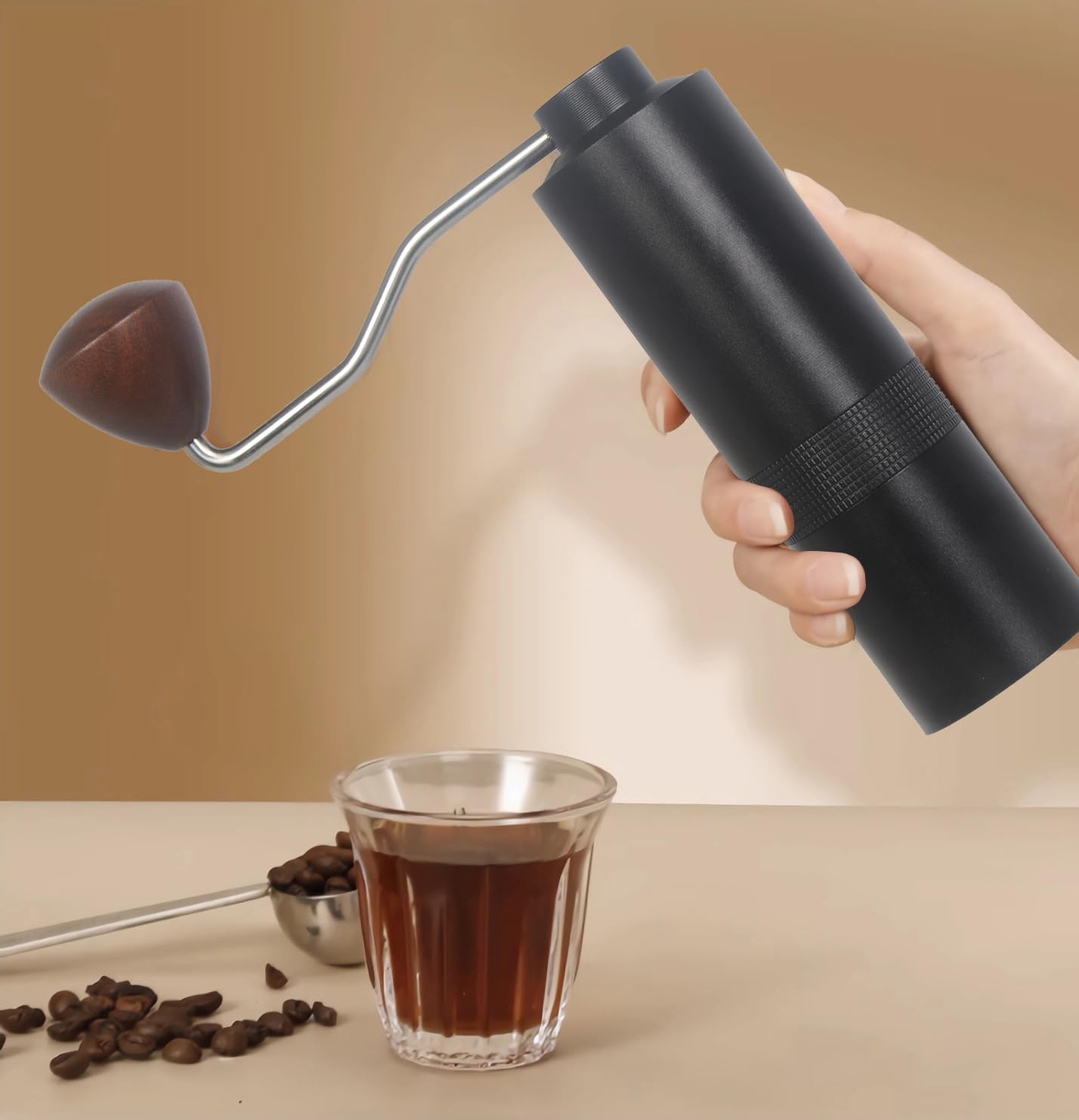 Manual Coffee Grinder - Precision CNC Stainless Steel Burr Grinder with Adjustable Settings, Black, Double Bearings for Smooth Grinding - Ideal for Home, Office, and Camping Espresso Enthusiasts BLACK