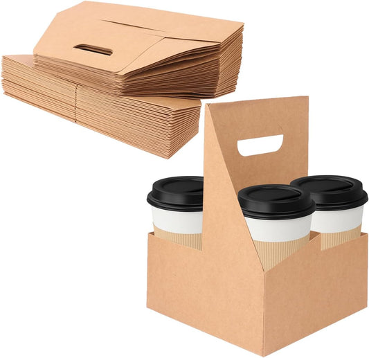 50 Pack 4 Cup Drink Carrier, to Go Coffee Cup Holder with Handle for Delivery Service, The Finest Versatile, Foldable, Drink Carrier with Sturdy Handle for Hot and Cold Drinks by IHDYPPEW