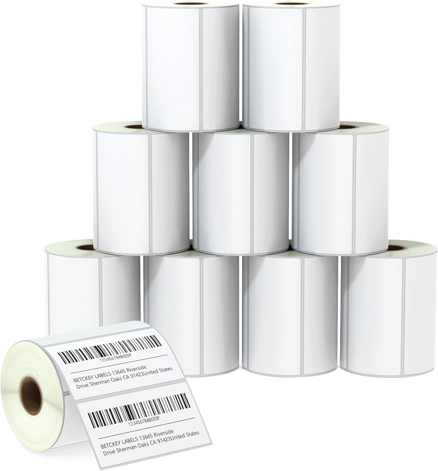 BETCKEY - 4" x 2" (102 mm x 51 mm) Barcode Shipping & Multipurpose Labels Compatible with Zebra & Rollo Label Printer,Premium Adhesive & Perforated [10 Rolls, 7500 Labels]