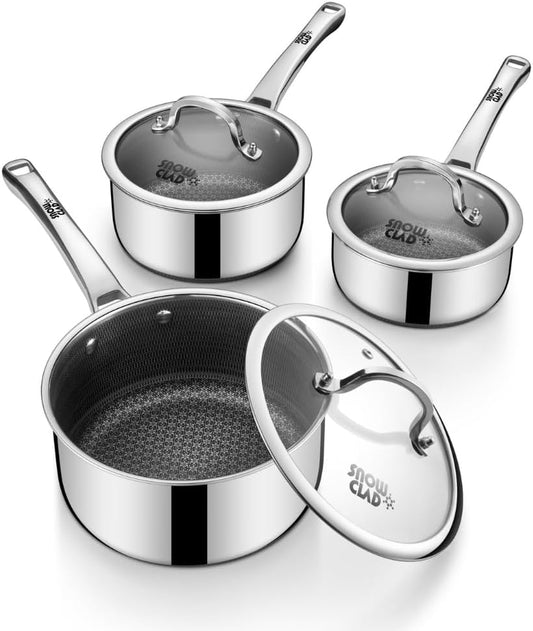 Sauce pan with lid,1.5 Quart & 2.5 Quart & 3.5 Quart Hybrid Nonstick Sauce pans set, Stainless Steel cookware,non stick Pots PFOA Free,Works on Induction,Ceramic and Gas Cooktops