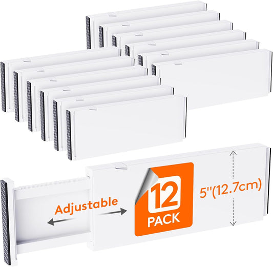 Lifewit 12 Pack Drawer Dividers Plastic 5" High, 13.5-22" Adjustable Drawer Organizers for Clothes, Expandable Dresser Separators in Bedroom/Bathroom/Kitchen/Fridge/Office Organization and Storage