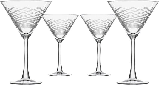 Rolf Glass Cyclone 10 Ounce Martini Glasses | Set of 4 Stemmed Cocktail Glasses | Proudly Made in the USA | Large Engraved Martini Glasses | Lead-Free Glass
