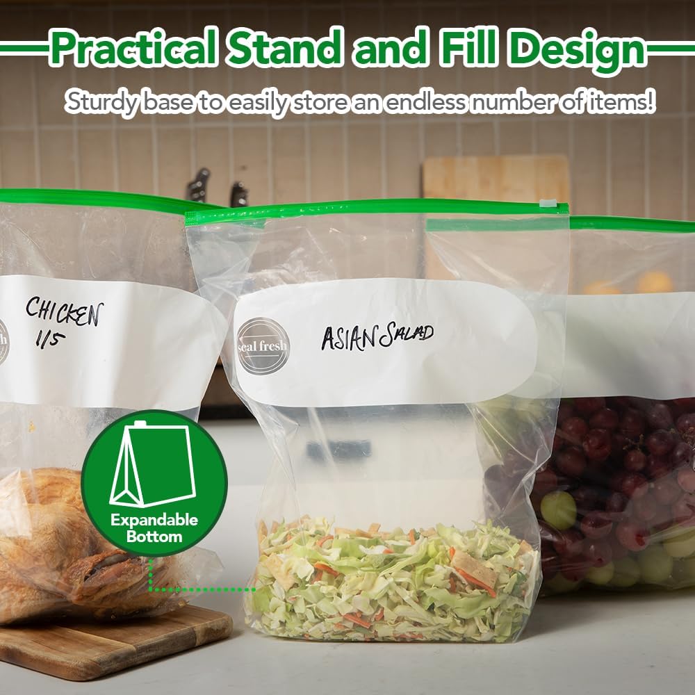 2 Gallon Slider Storage Bags 240 Pack — Jumbo Reusable Freezer Bags with Expandable Bottom, BPA Free, Microwave Safe, Clear Heavy Duty Bags