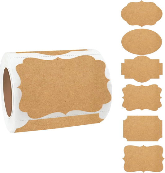 Dark Kraft Labels Stickers, 250 PCS 3" x 2" Fancy Shape Stickers Labels for Storage Box or Food Jars Holiday Present Stickers Christmas Gift Tags