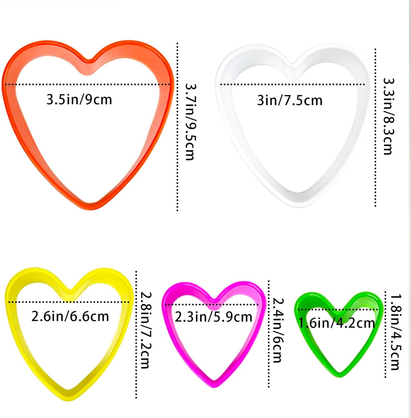 Cookie Biscuit Cutter Set, Two Side Cookie Cutters Plastic Set Multi-size Cake Fruit Vegetable Shapes Cutter Random color (Heart Shaped, 5 Pack)