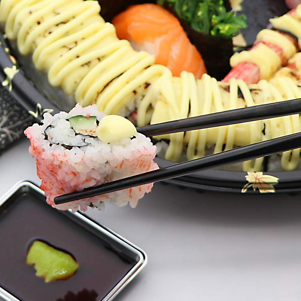 Stainless Steel Chopsticks Reusable Multicolor Lightweight 304 Metal Chopsticks Dishwasher Safe - 5 Pairs (Black)