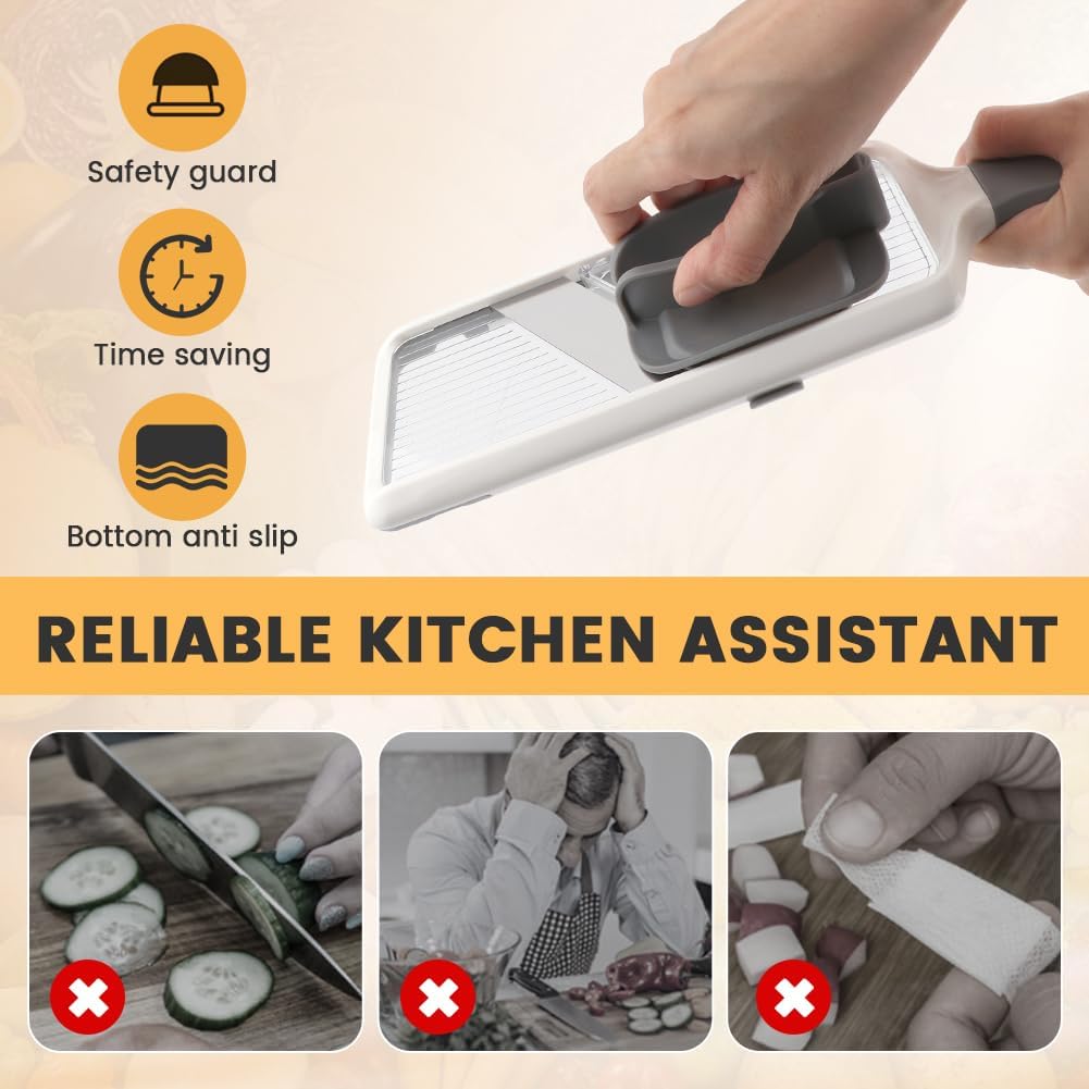 Multi Handheld Mandoline Slicer with Adjustable Stainless Steel Blade, Veggie Chopper & Cheese Grater, Mandolin French Fry Cutter for Speedy Slicing of Fruits and Vegetables