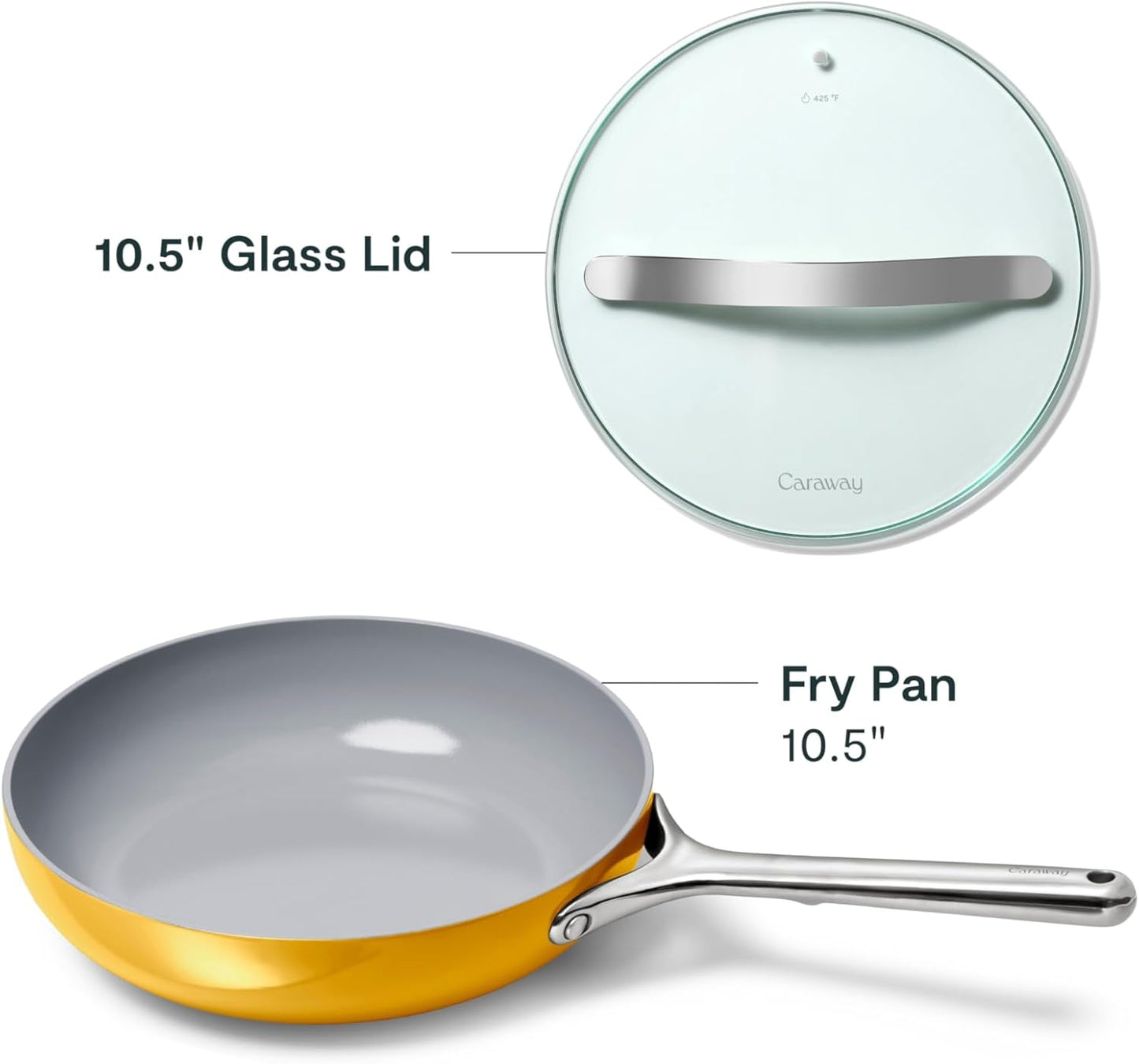 Caraway Nonstick Ceramic Frying Pan With Glass Lid (2.7 qt, 10.5") - Non Toxic, PTFE & PFOA Free - Oven Safe & Compatible with All Stovetops (Gas, Electric & Induction) - Marigold