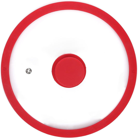 Silicon Glass Lid for Pot,Pan,Skillet Fits 10"(26CM) Cookware Silicon lid Dishwasher Safe, Replacement Lid Vented Tempered Glass with Heat Resistant Silicone Rim By HR Huare Technology, Red,1 Pack