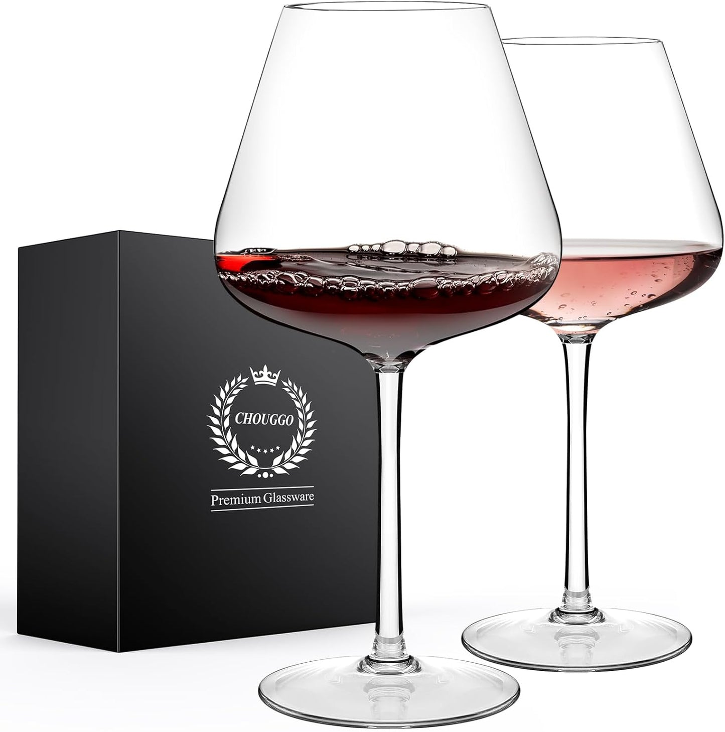 Chouggo Super Large 28Oz Wine Glasses Set of 2, Hand Blown Crystal Red Wine or White Wine Burgundy Glass, Hand Crafted by Artisans - Gifts for Women, Men, Wedding, Anniversary, Christmas, Birthday