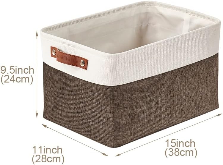 DECOMOMO Storage Baskets for Shelves - Fabric Storage Bins, Linen Closet Organizers and Storage (Brown & White, Large - 4 Pack)