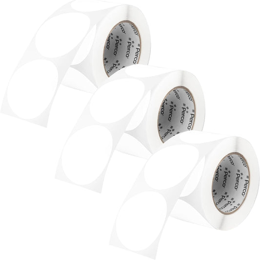 Perco White 3-Inch Round Circle Dot Sticker Labels - Multi-Roll Pack (3 Rolls, 500 Labels Each) - Permanent Adhesive, Vibrant Colors, Strong Hold - Perforated for Easy Use - Made in USA