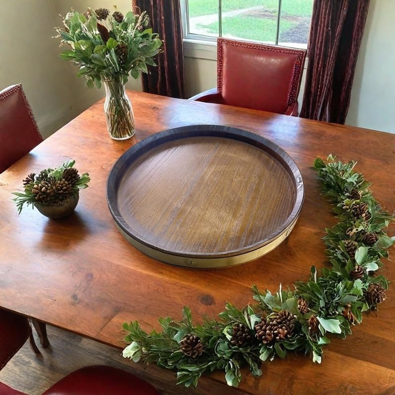 23" Large Solid Wood Lazy Susan Turntable – 360° Rotating Serving Tray for Charcuterie, Cheese – Farmhouse Wooden Organizer for Countertop, Dining Table, Kitchen