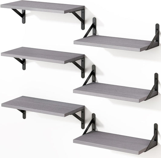 YGEOMER 16.5 Inch Floating Shelves for Wall, Farmhouse Wall Shelves for Bedroom, Bathroom Storage, Living Room and Kitchen Decor (Set of 6 Grey)