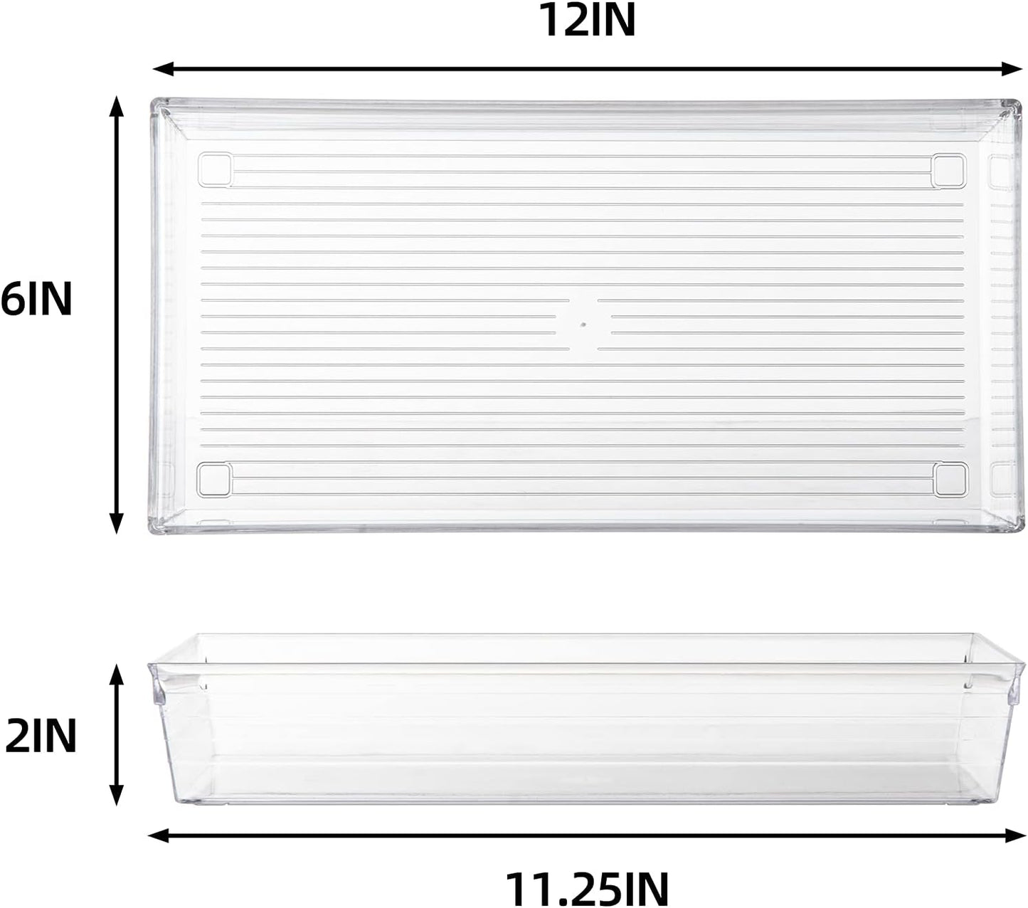 4 Pack 12"x 6" Large Size Clear Plastic Desk Drawer Organizer Tray Bathroom Office Kitchen Utensils Silverware Gadgets Dividers Desk Drawer Storage Bins Container for Dresser Cosmetic Makeup