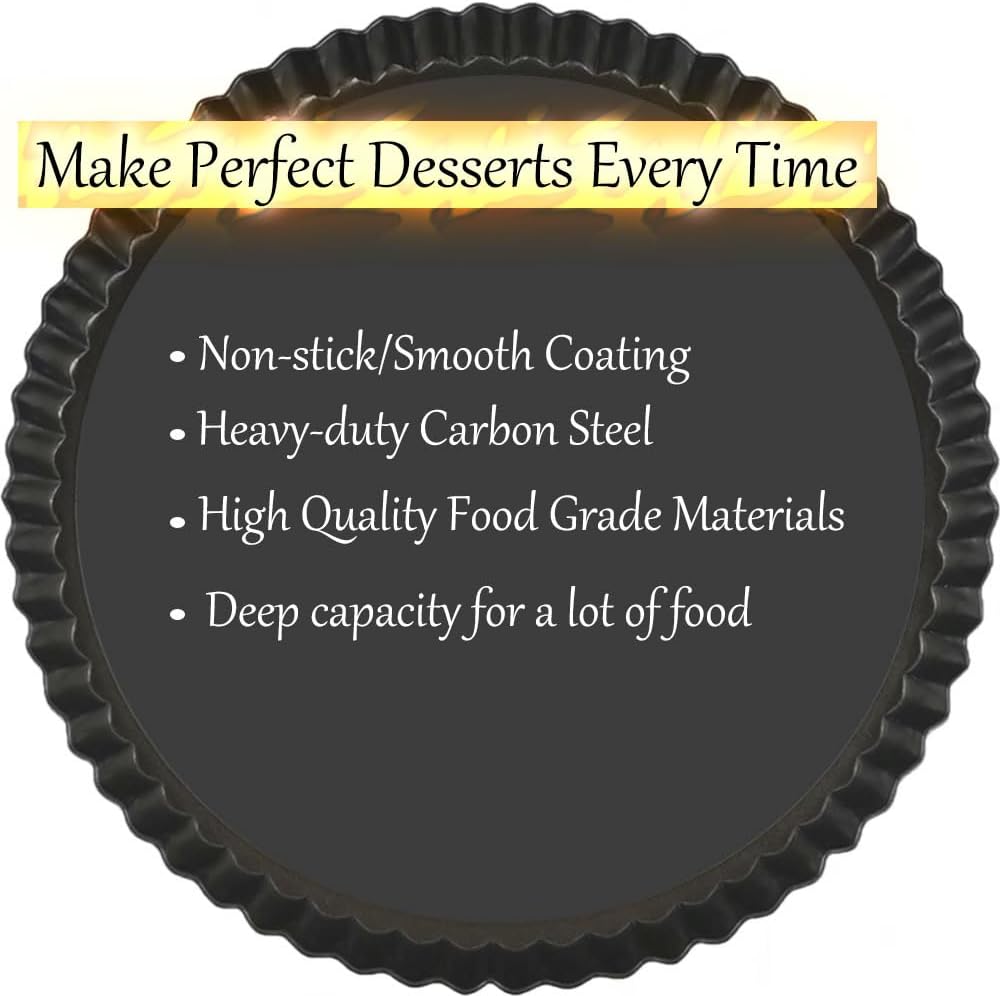 9 Inch Tart Pan with Removable Bottom, Carbon Steel Heavy Duty Nonstick Quiche Pan- Fluted Edges, Loose Bottom, 1.2-Inch Depth for Baking Fruit Tarts, Pies