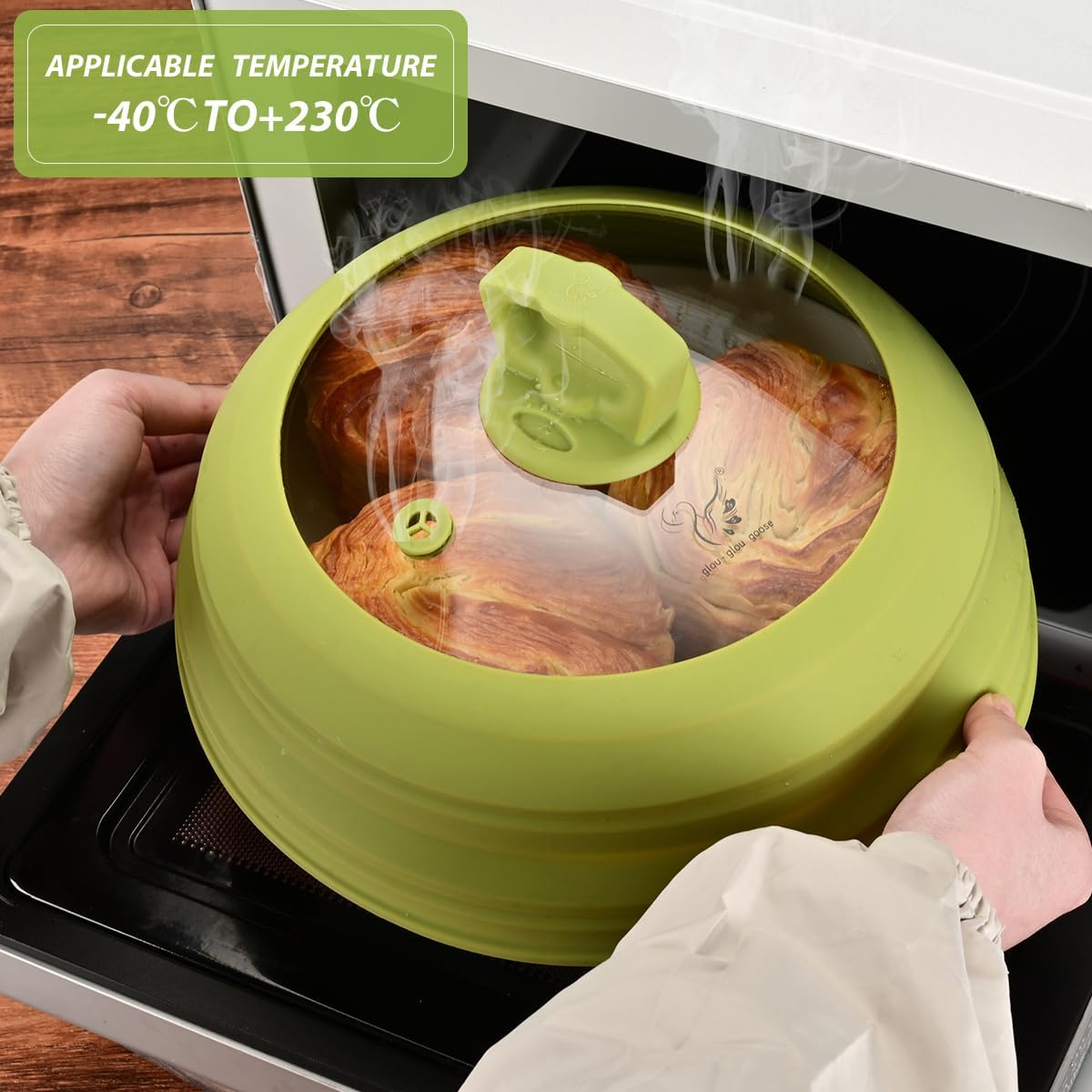 Microwave Splatter Cover Vented Glass Splatter Guard Lid with Collapsible Silicone for Food as Pot Covers Plate 10.8 inch for 6 7 8 9 10 inch Plate Bowl