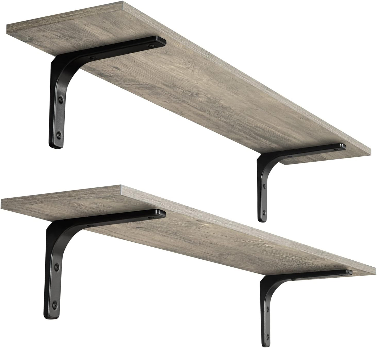 DINZI LVJ Long Wall Shelves, 39.4Inch Wall Mounted Shelves Set of 2, Extra Large Floating Storage Ledges with Sturdy Metal Brackets for Living Room, Bathroom, Bedroom, Kitchen, Gray Wash