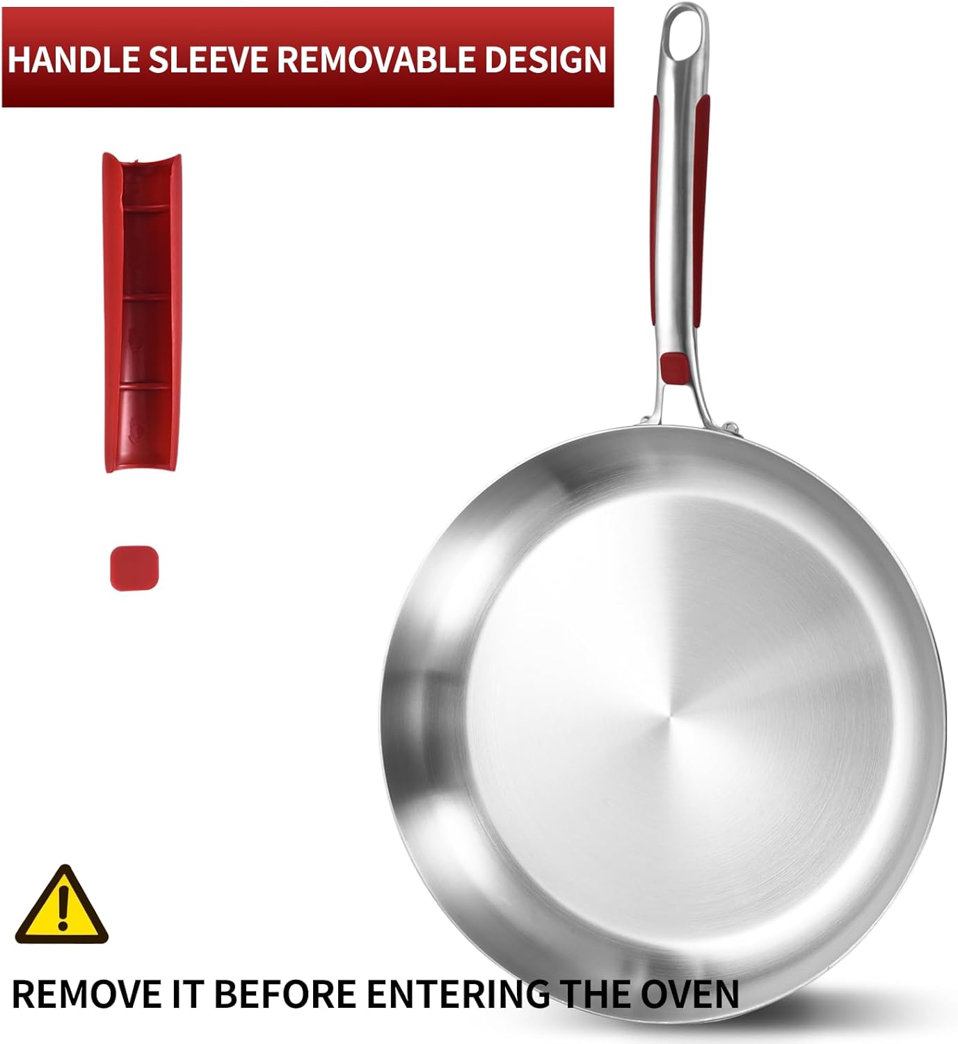 Inqibee 14-Inch Tri-Ply Stainless Steel Large Skillet with Lid,Large Frying Pan with Helper Handle,Jumbo Cooker,Induction Pan,Heavy Duty and Dishwasher Safe