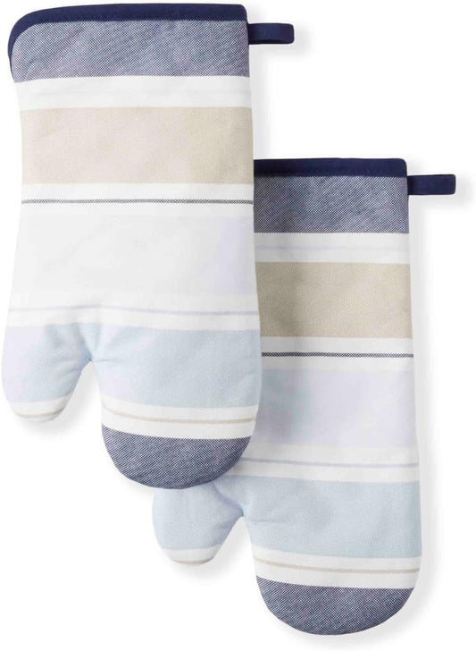 Martha Stewart Thin Stripe Oven Mitt 2-Pack Set, Blue, 7"x13"