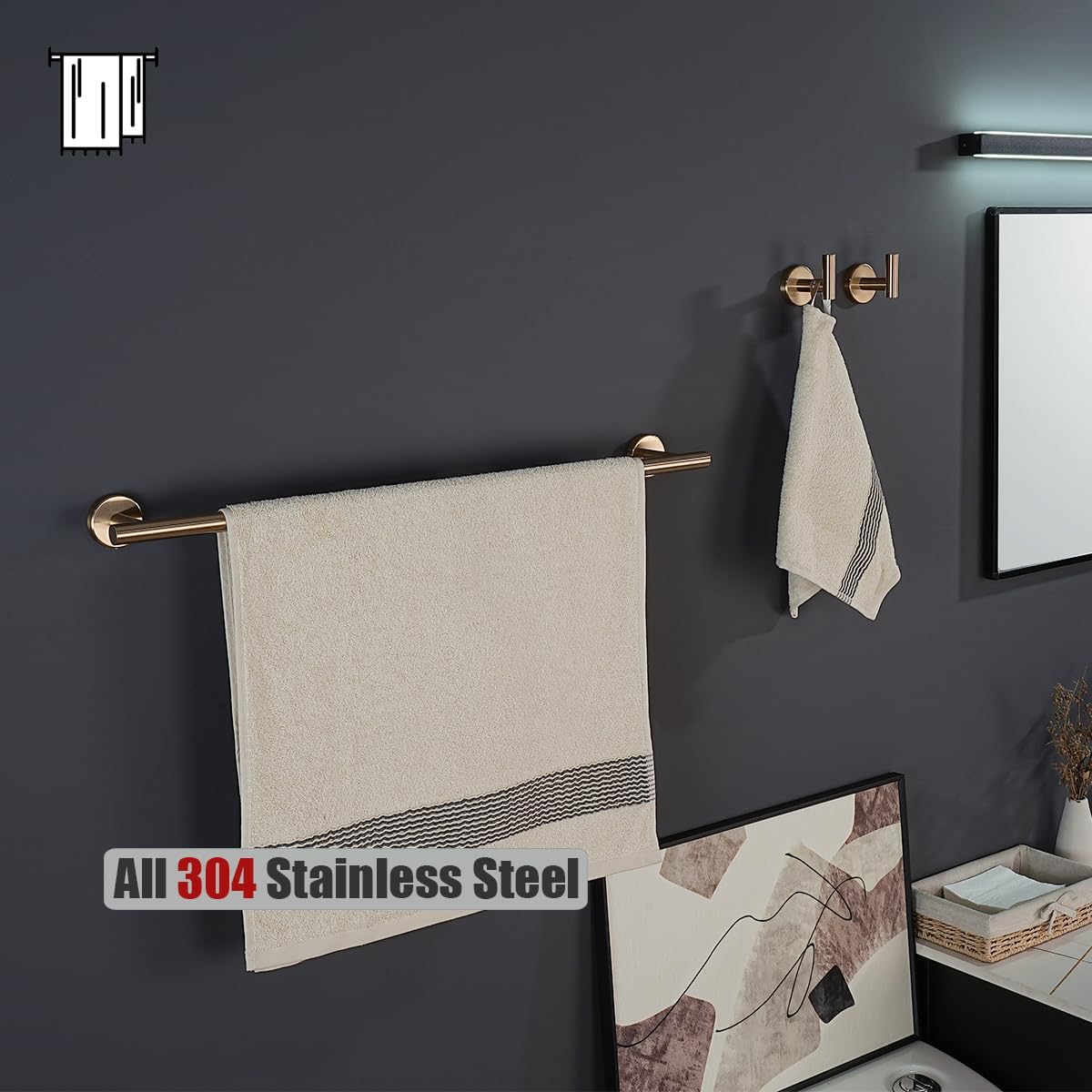 JQK Champagne Bronze Towel Bar, 27 Inch 304 Stainless Steel Thicken 0.8mm Towel Rack Bathroom, Towel Holder Wall Mount, Useable Length 24 Inch, TB110L24-CB