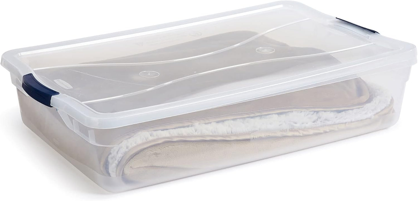 Rubbermaid Cleverstore 42 Quart Stackable Plastic Storage Bin with Lids for Garage, Closet, and Classroom, Clear, 4 Pack